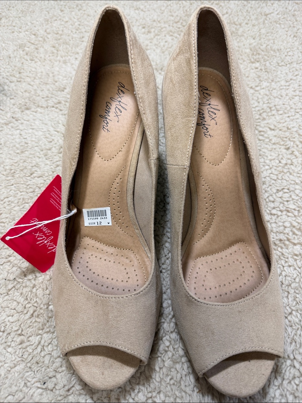 dexflex comfort Tan Suede Peep-Toe Wedge Pumps